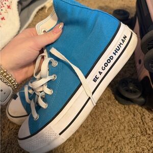 Custom blue high top converse wedged